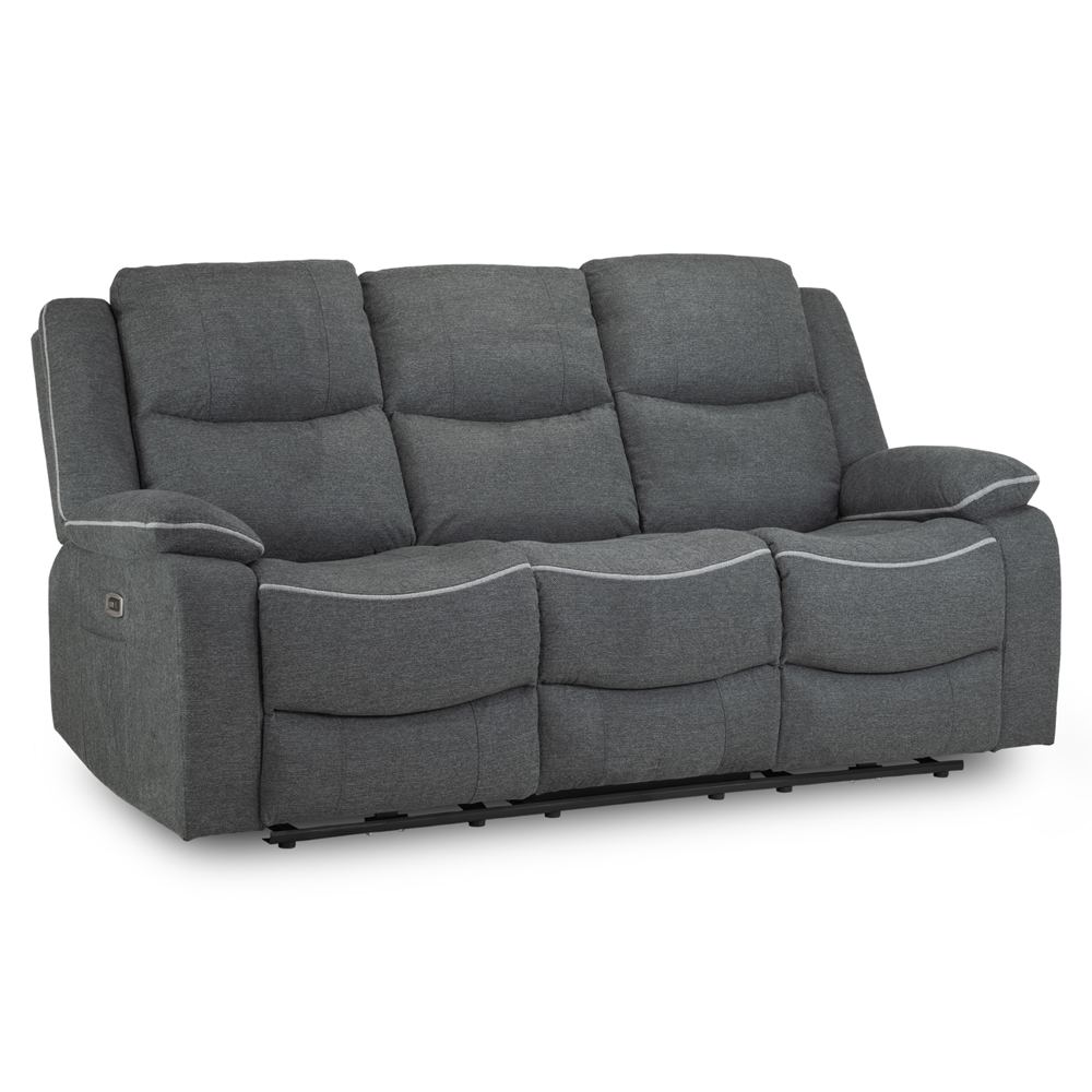 Harris Fabric Electric Recliner 3 Seater Sofa In Graphite