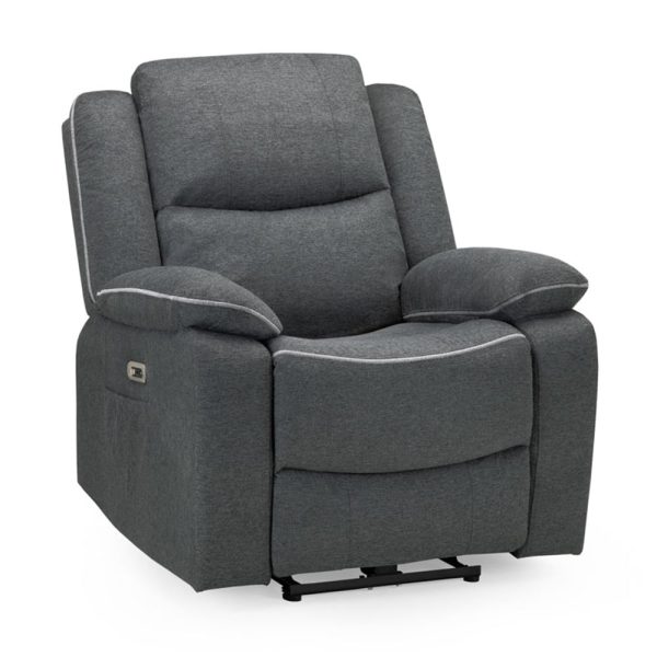 Harris Fabric Electric Recliner 1 Seater Sofa In Graphite | Bed Sava