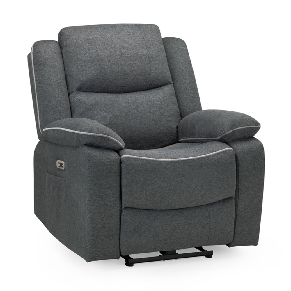Harris Fabric Electric Recliner 1 Seater Sofa In Graphite