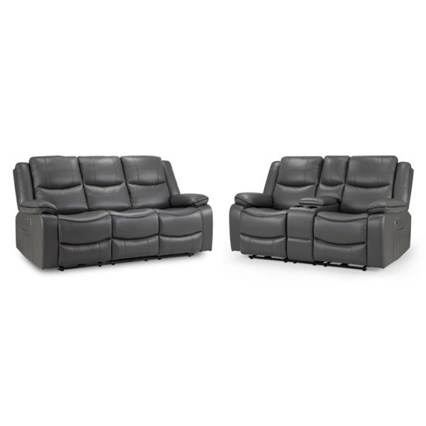 Harris Faux Leather Electric Recliner 3+2 Seater Sofa Set In Grey | Bed Sava