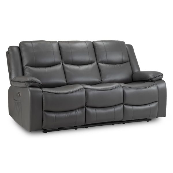 Harris Faux Leather Electric Recliner 3 Seater Sofa In Grey | Bed Sava