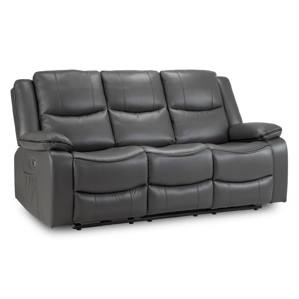 Harris Faux Leather Electric Recliner 3 Seater Sofa In Grey