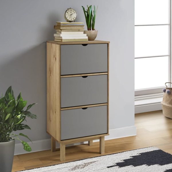 Harrow Wooden Shoe Storage Cabinet With 3 Drawers In Grey Brown | Bed Sava