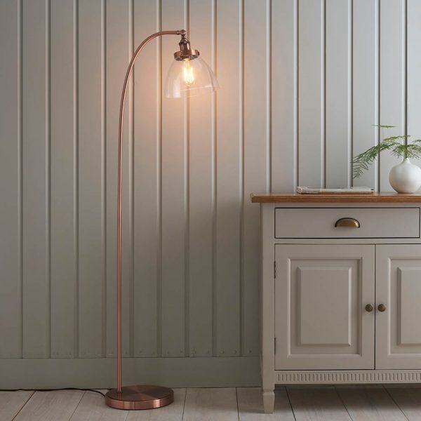 Hartford Clear Glass Shade Floor Lamp In Aged Copper | Bed Sava