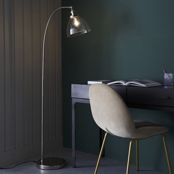 Hartford Clear Glass Shade Floor Lamp In Bright Nickel | Bed Sava