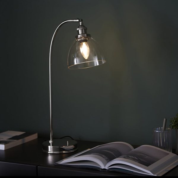 Hartford Clear Glass Shade Table Lamp In Bright Nickel | Bed Sava