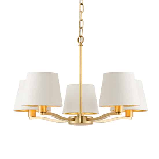 Harvey 5 Lights White Shades Pendant Light In Brushed Gold