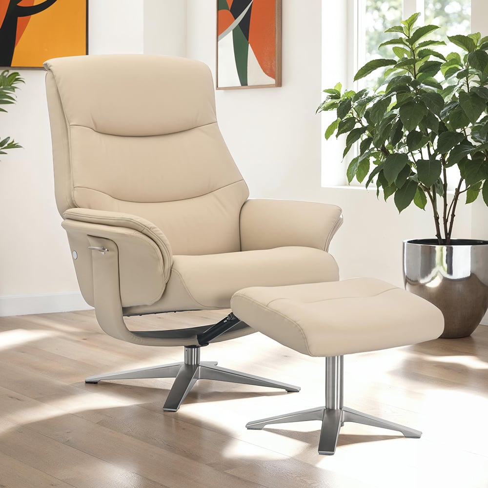 Haslet Faux Leather Recliner Chair With Stool In Cafe Latte
