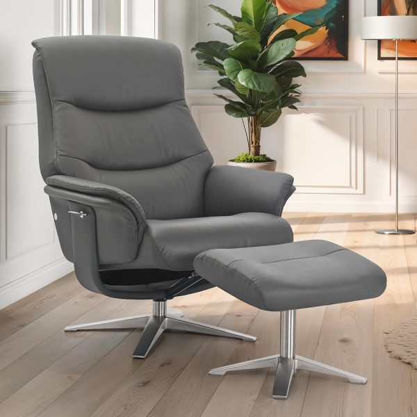 Haslet Faux Leather Recliner Chair With Stool In Iron | Bed Sava