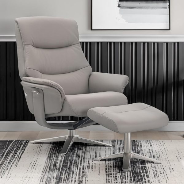 Haslet Faux Leather Recliner Chair With Stool In Platinum | Bed Sava