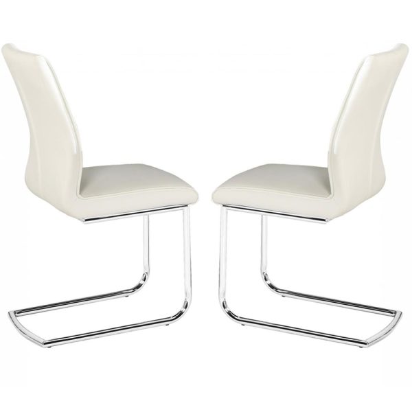 Haslet White PU Leather Dining Chairs In Pair | Bed Sava