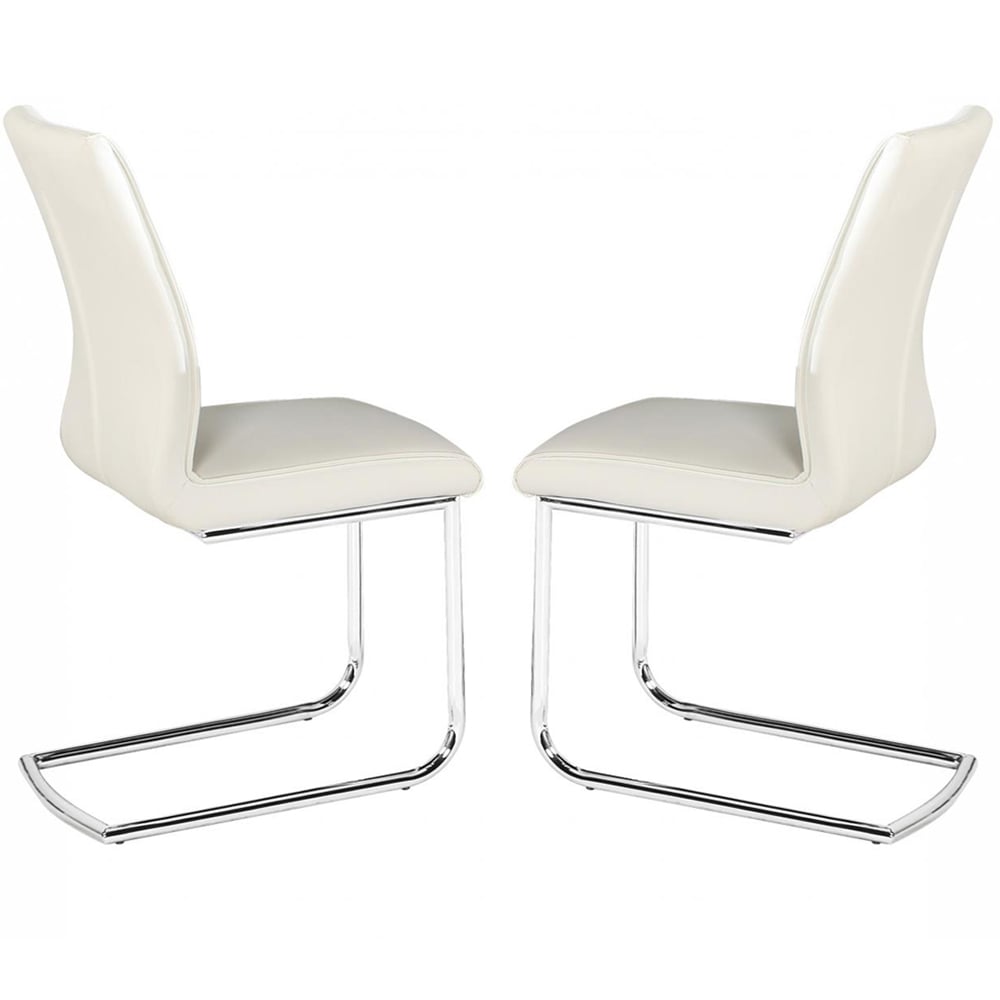 Haslet White PU Leather Dining Chairs In Pair