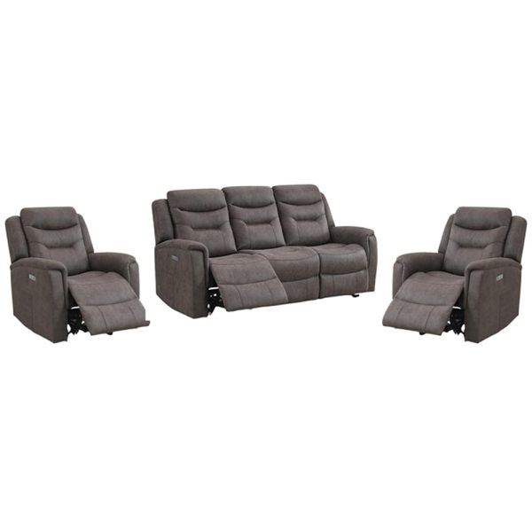 Hasselt Fabric Electric Recliner 3+1+1 Seater Sofa Set In Brown | Bed Sava