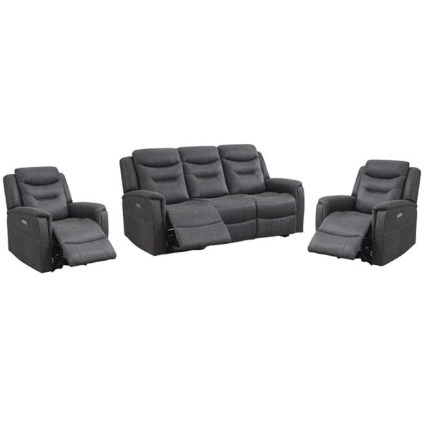 Hasselt Fabric Electric Recliner 3+1+1 Seater Sofa Set In Grey | Bed Sava