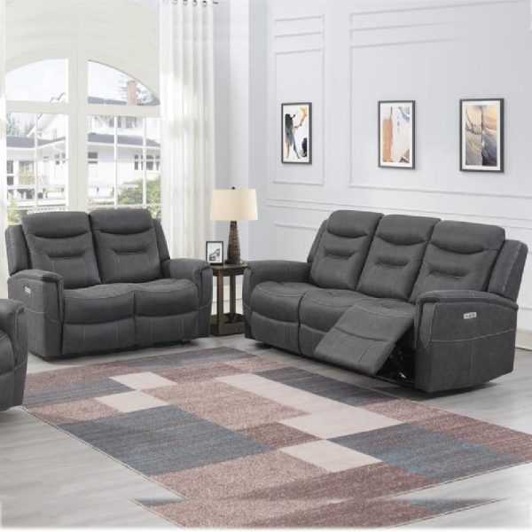 Hasselt Fabric Electric Recliner 3+2 Seater Sofa Set In Grey | Bed Sava