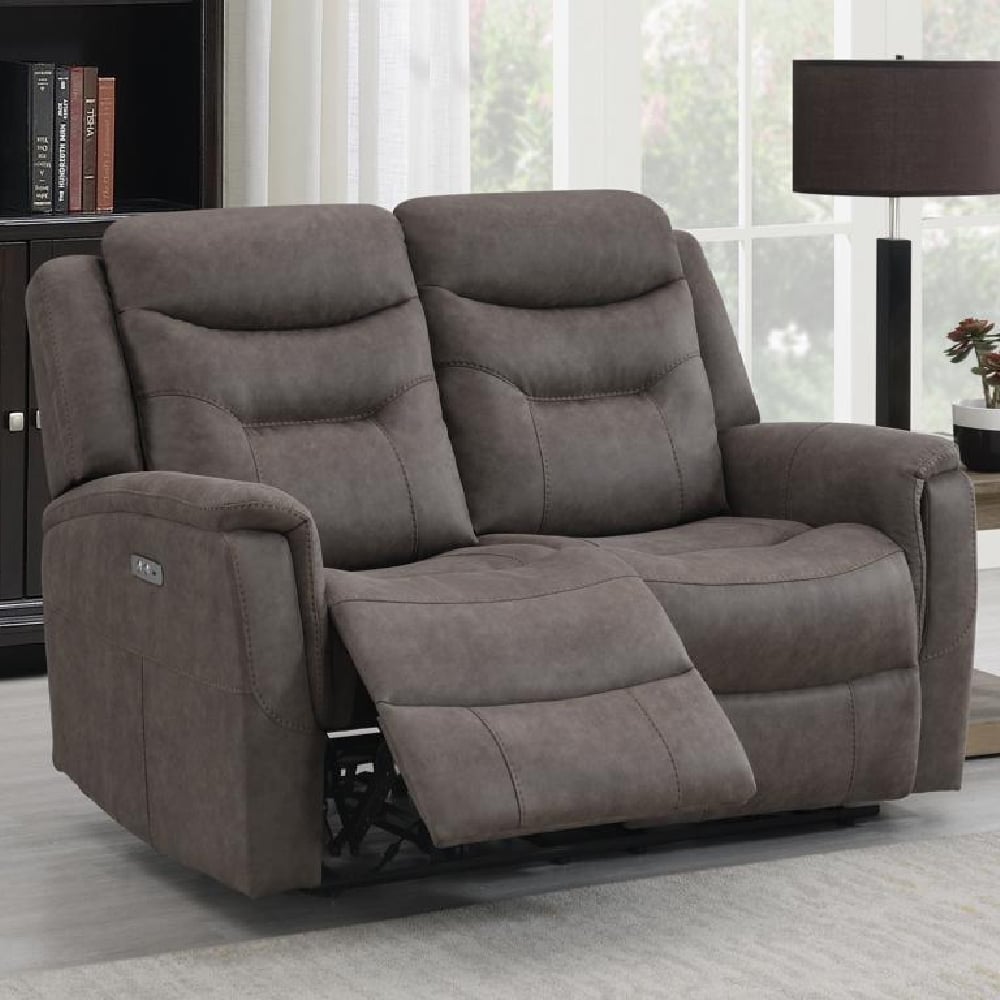 Hasselt Fabric Electric Recliner 2 Seater Sofa In Brown