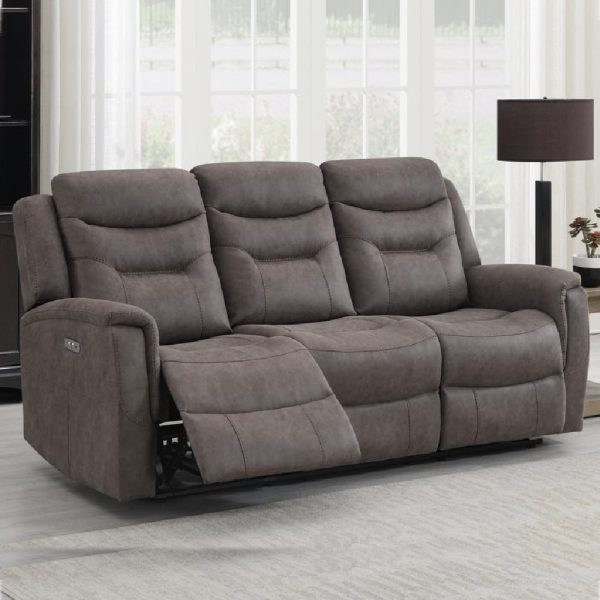 Hasselt Fabric Electric Recliner 3 Seater Sofa In Brown | Bed Sava
