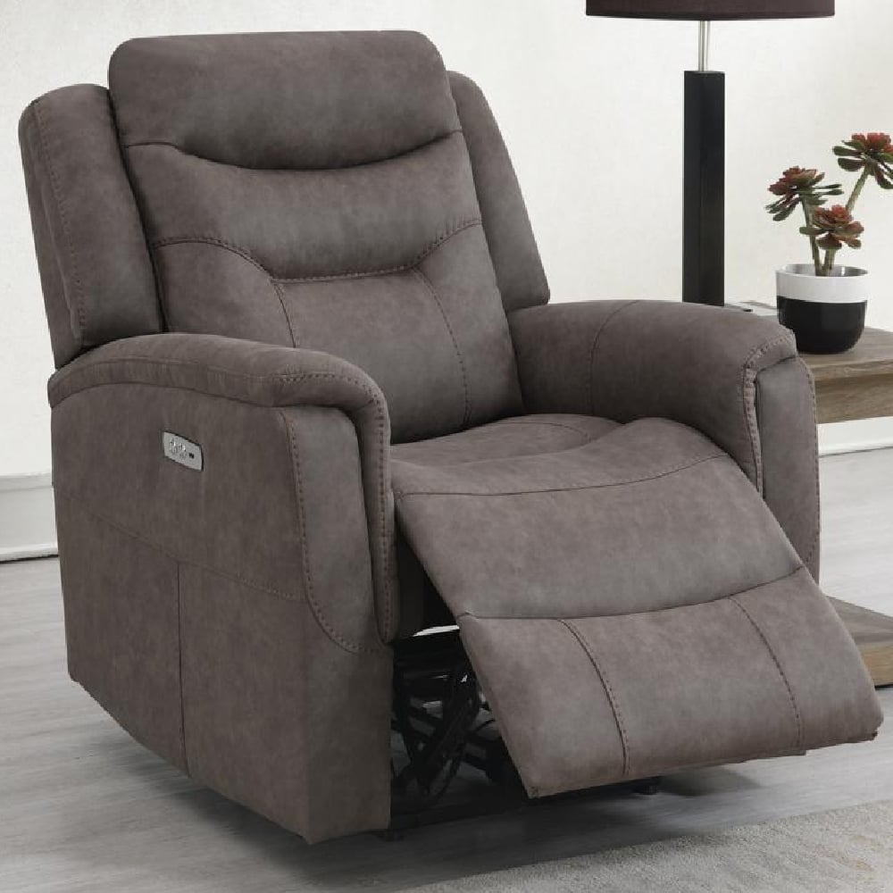 Hasselt Fabric Electric Recliner 1 Seater Sofa In Brown