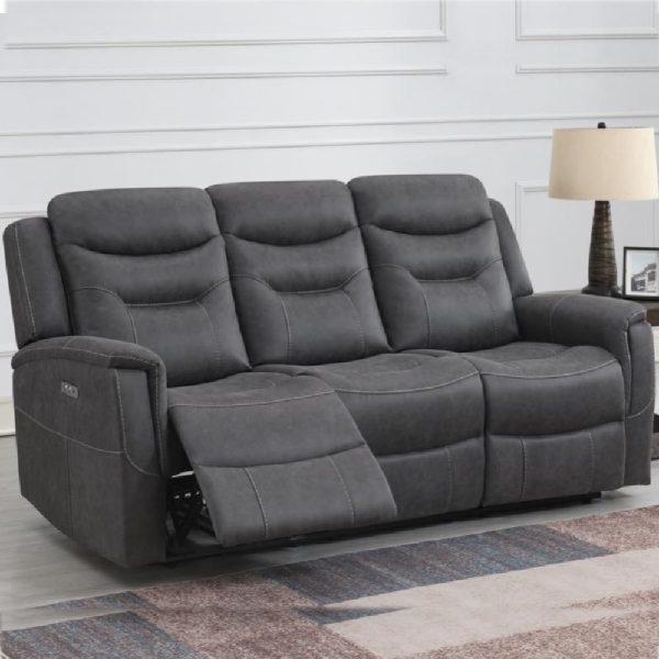 Hasselt Fabric Electric Recliner 3 Seater Sofa In Grey | Bed Sava