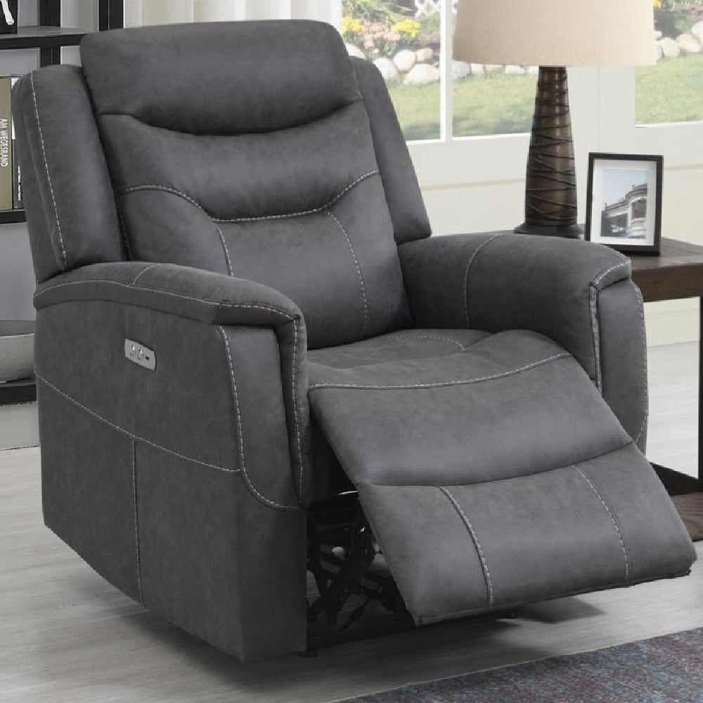 Hasselt Fabric Electric Recliner 1 Seater Sofa In Grey