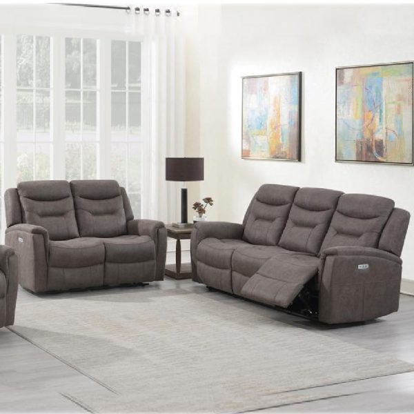 Hasselt Fabric Electric Recliner 3+2 Seater Sofa Set In Brown | Bed Sava