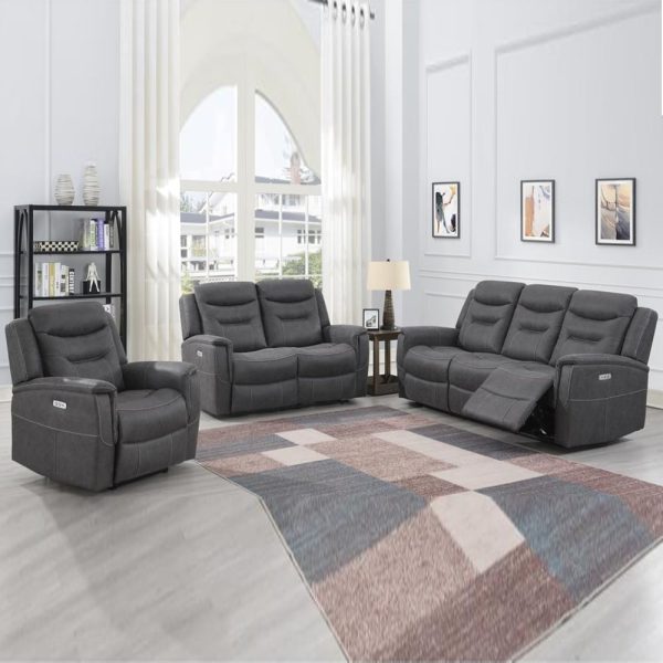 Hasselt Fabric Electric Recliner Sofa Suite In Grey | Bed Sava