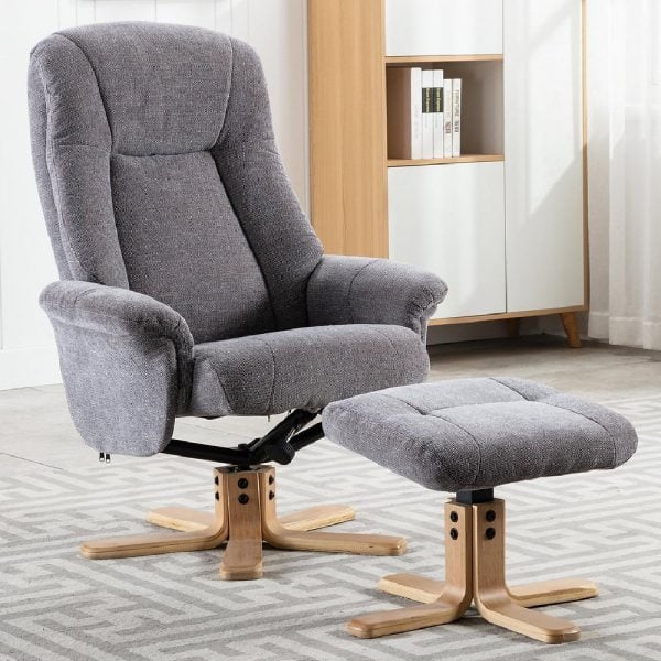 Hatton Fabric Recliner Chair With Stool In Lille Charcoal | Bed Sava