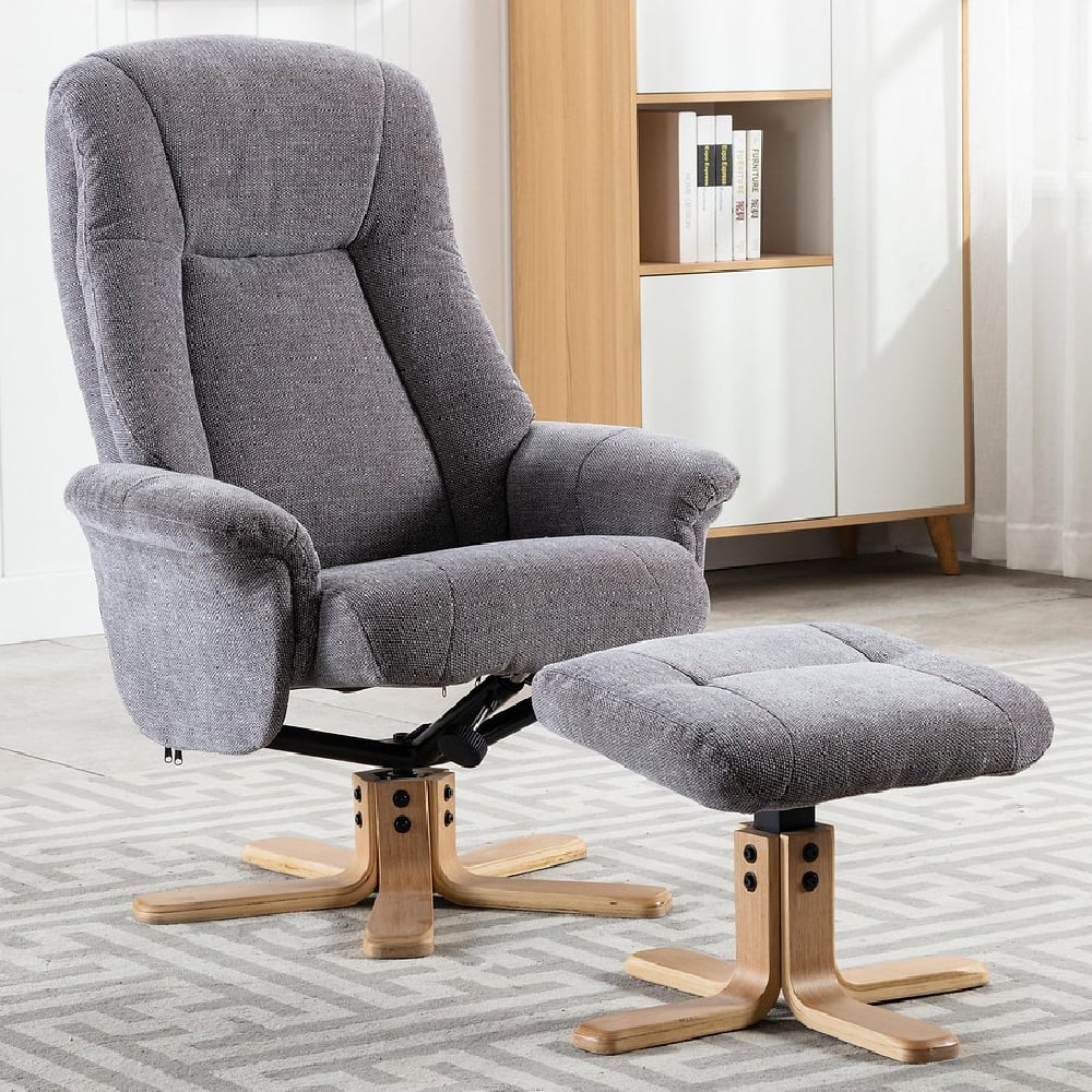 Hatton Fabric Recliner Chair With Stool In Lille Charcoal