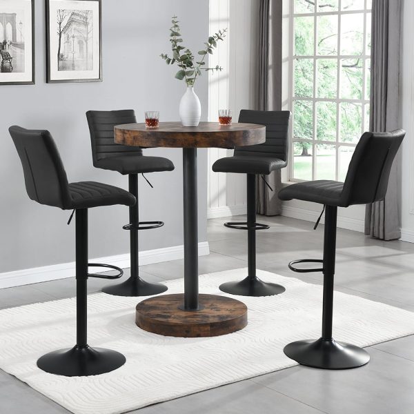 Havana Rustic Oak Bar Table With Black Base 4 Ripple Black Stools | Bed Sava