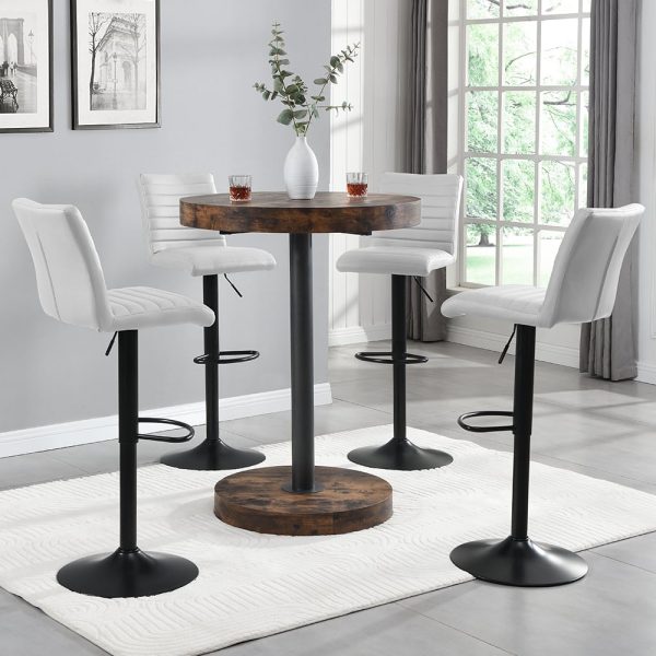 Havana Rustic Oak Bar Table With Black Base 4 Ripple White Stools | Bed Sava