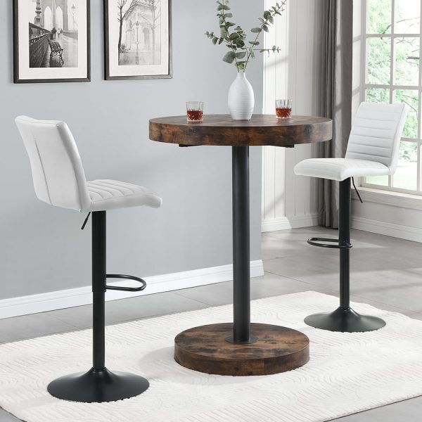 Havana Rustic Oak Bar Table With Black Base 2 Ripple White Stools | Bed Sava
