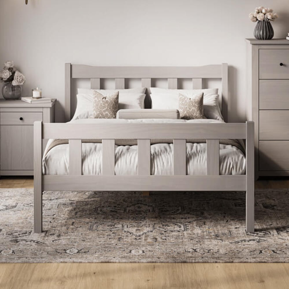 Havanan Wooden Double Bed In Grey