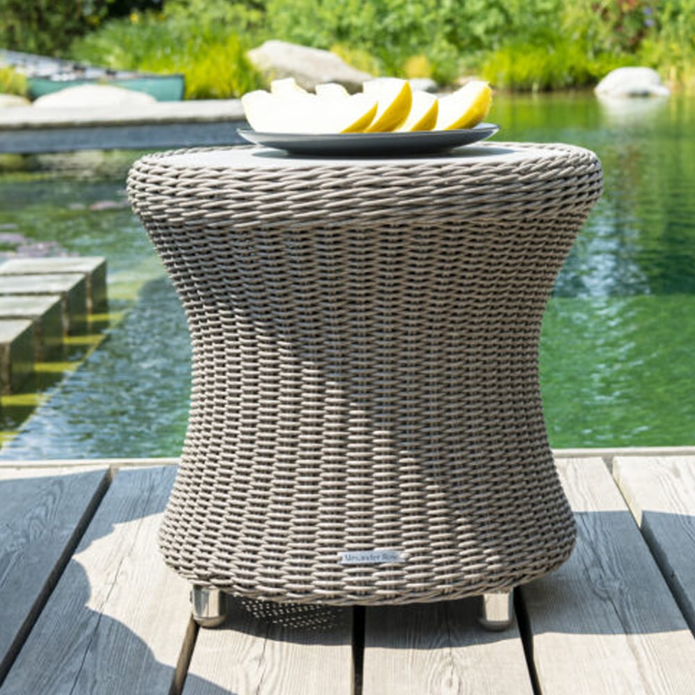 Haverhill Glass Top Garden Side Table In Grey Dusk