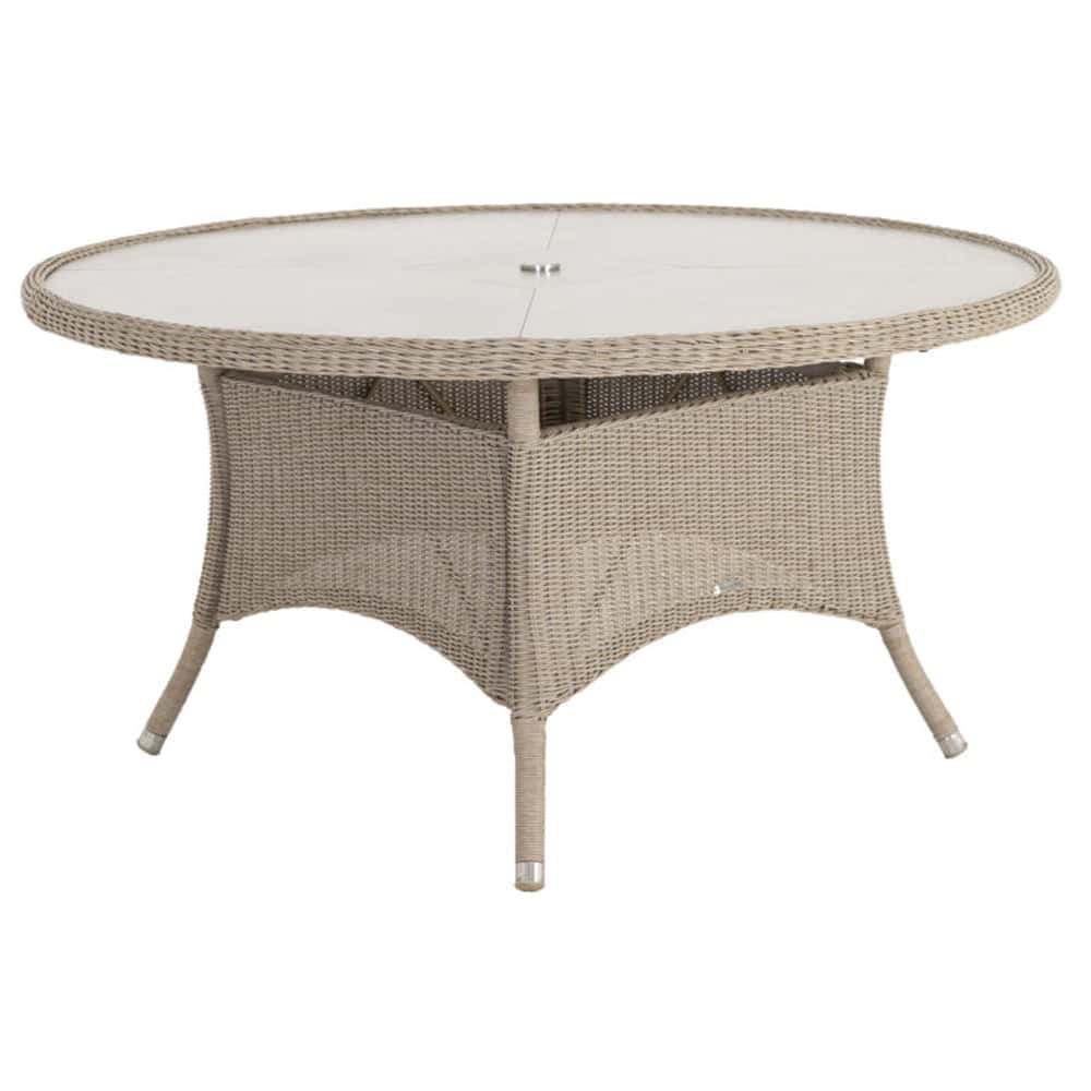 Haverhill Large Glass Top Round Dining Table In Natural Pistachio