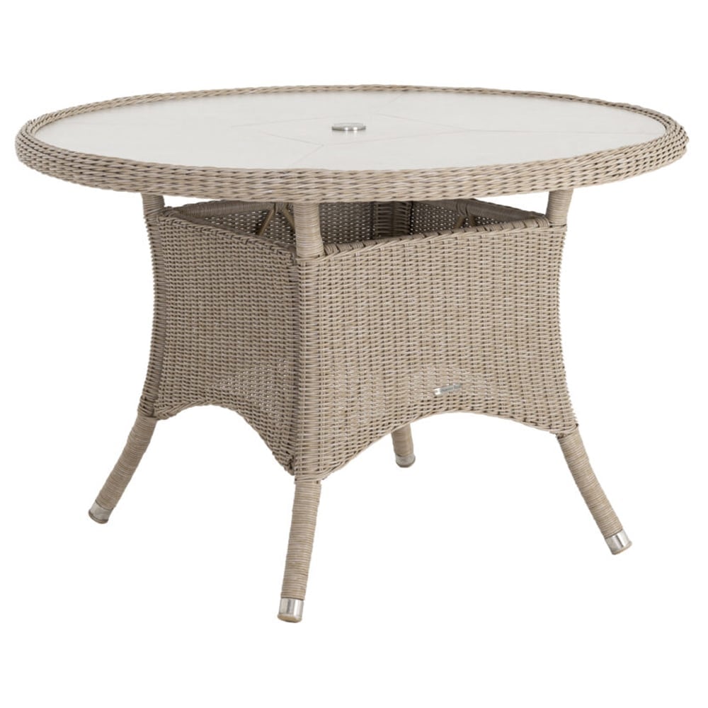 Haverhill Small Glass Top Round Dining Table In Natural Pistachio