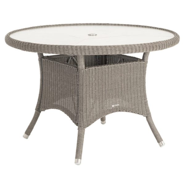 Haverhill Small Glass Top Round Dining Table In Grey Dusk | Bed Sava