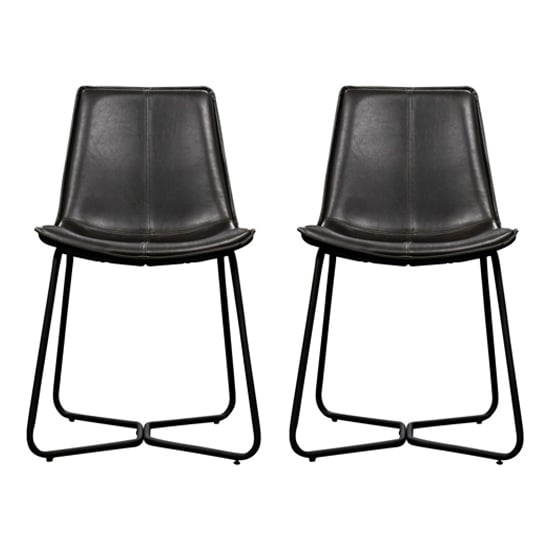Holland Charcoal PU Leather Dining Chairs With Black Frame In Pair