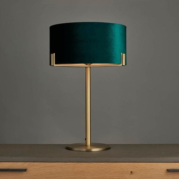 Hayfield Rich Green Velvet Shade Table Lamp In Brass | Bed Sava