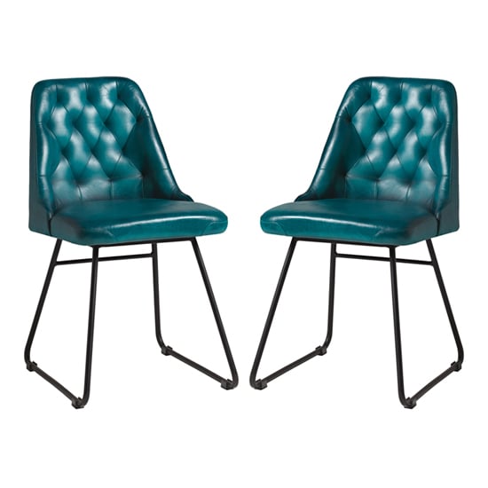 Hayton Vintage Blue Genuine Leather Dining Chairs In Pair