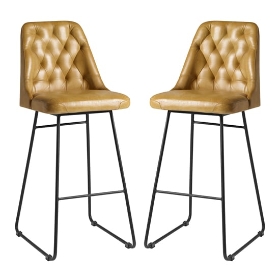 Hayton Vintage Gold Genuine Leather Bar Stools In Pair