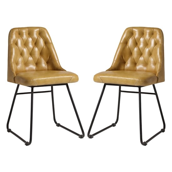 Hayton Vintage Gold Genuine Leather Dining Chairs In Pair