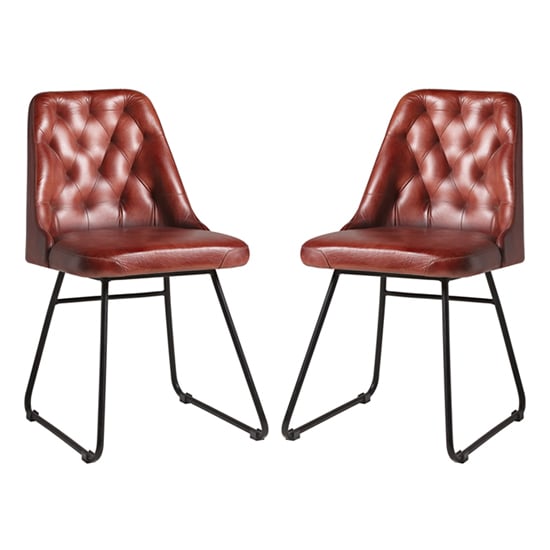 Hayton Vintage Red Genuine Leather Dining Chairs In Pair