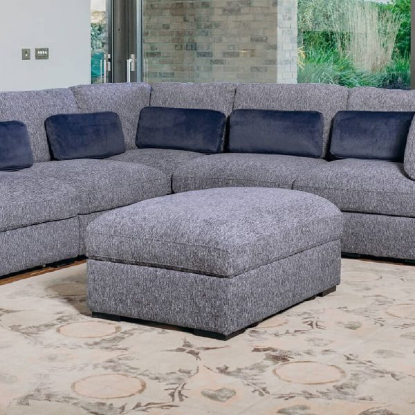 Hayward Fabric Ottoman With Black Legs In Blue | Bed Sava