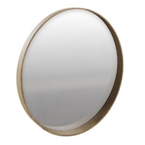 Hazel Wooden Wall Mirror Round In Oak Natural | Bed Sava