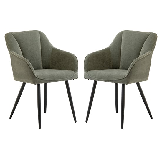 Hazen Mint Green Fabric Dining Chairs With Black Legs In Pair