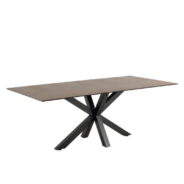 Hebron Ceramic Dining Table With Metal Base In Rusty Brown | Bed Sava