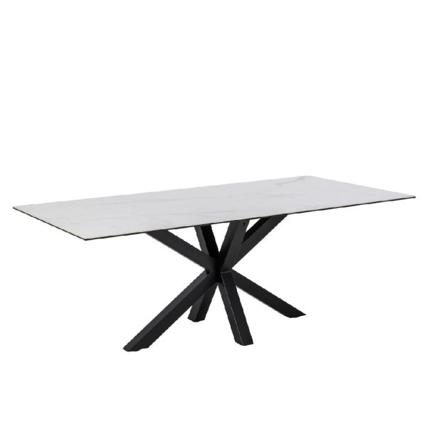Hebron Ceramic Dining Table With Metal Base In White | Bed Sava