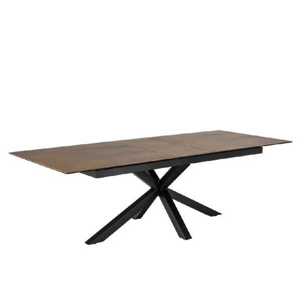 Hebron Ceramic Large Extending Dining Table In Rusty Brown | Bed Sava