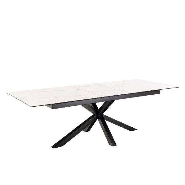 Hebron Ceramic Large Extending Dining Table In White | Bed Sava