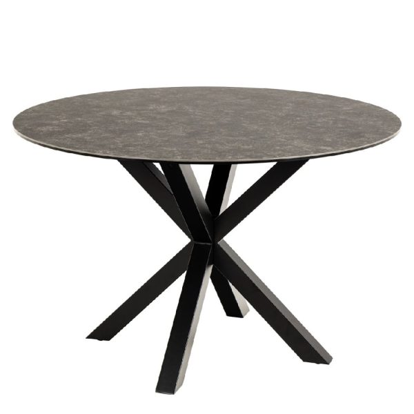 Hebron Ceramic Round Dining Table With Metal Base In Black | Bed Sava